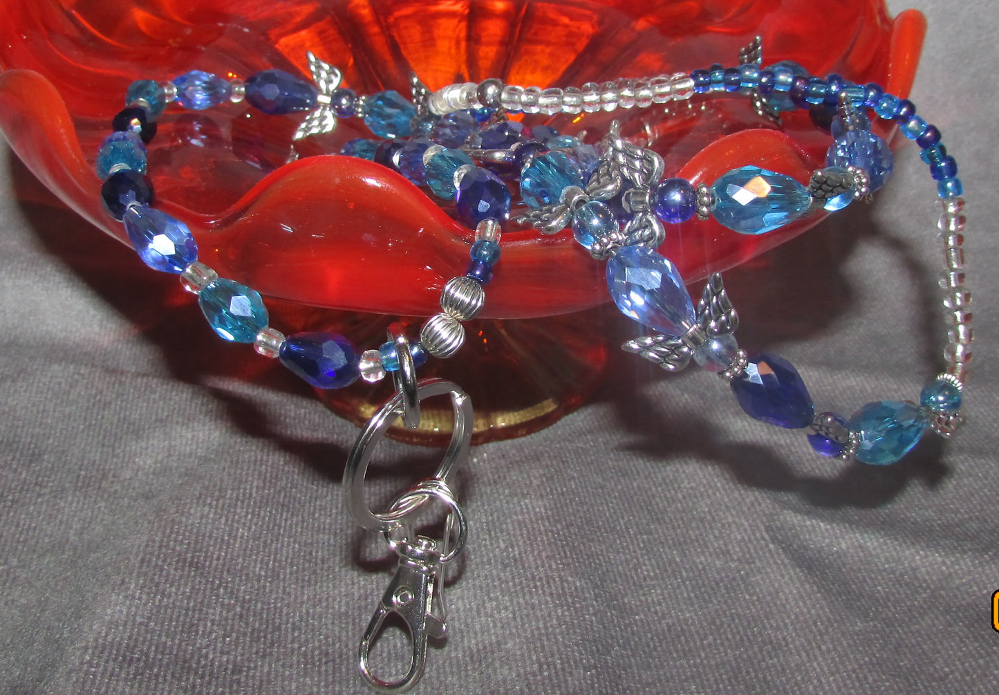 Handmade Beaded Angel Winged Lanyard with Breakaway ID Badge Holder