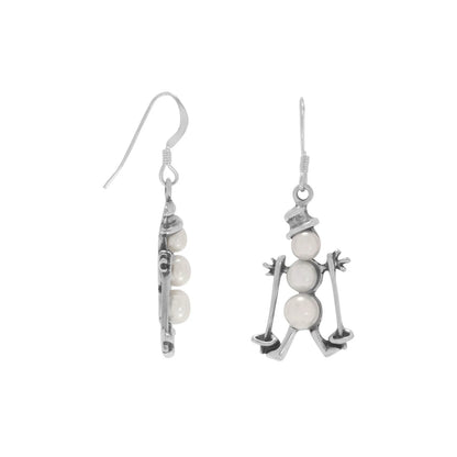 Cultured Freshwater Pearl & Sterling Silver Skiing Snowman Earrings