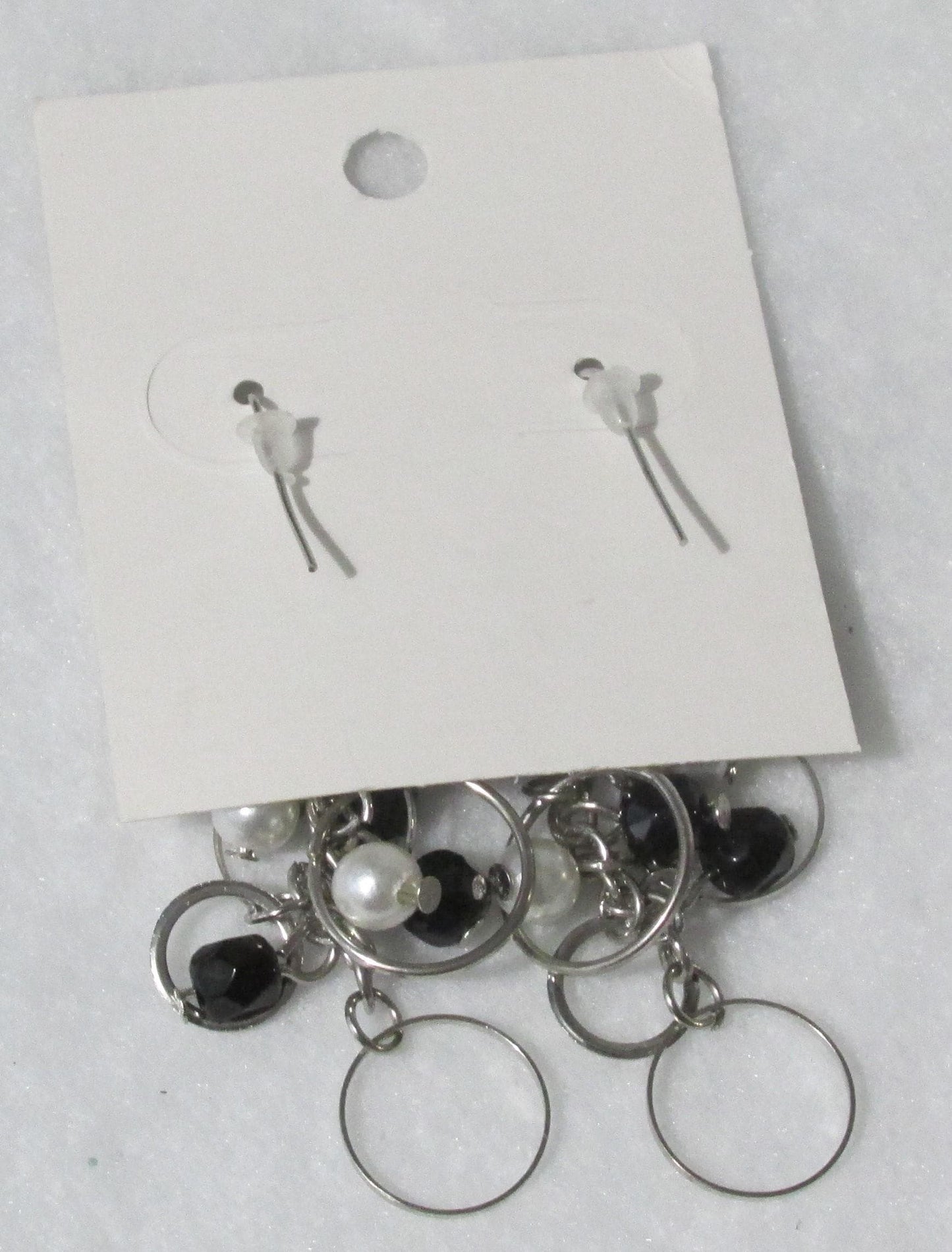 White Glass Pearl and Black Bead Fashion French Wire Earrings