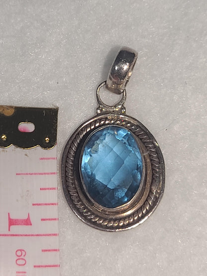 Vintage Antique Sterling Silver & Topaz Handcrafted Pendant