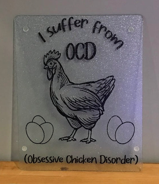 Chicken OCD Good Cook Glass Cutting Board for Chicken Lovers or Farmhouse Decor