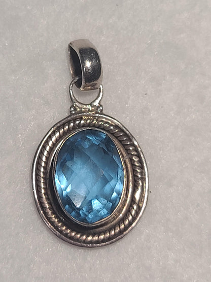 Vintage Antique Sterling Silver & Topaz Handcrafted Pendant