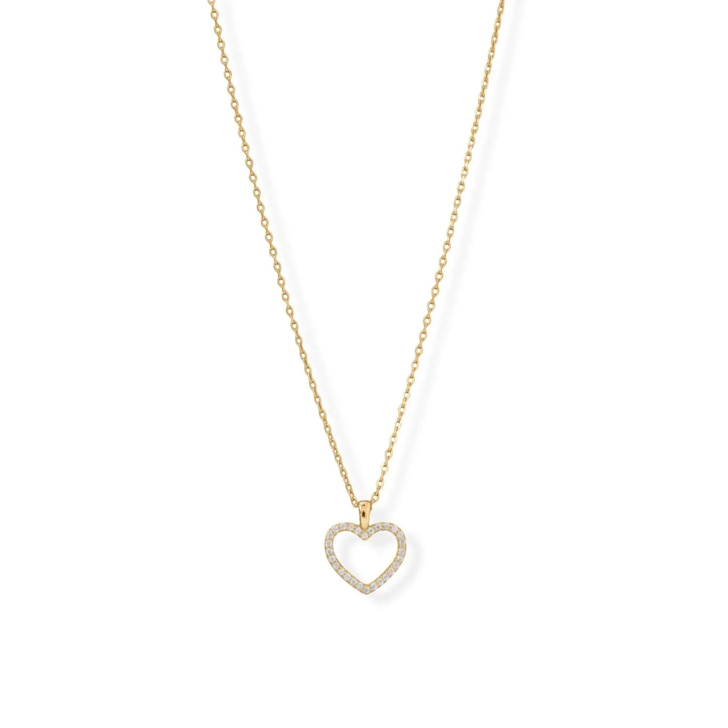 14 Karat Gold Plated CZ Heart Necklace (16" + 2" extender)