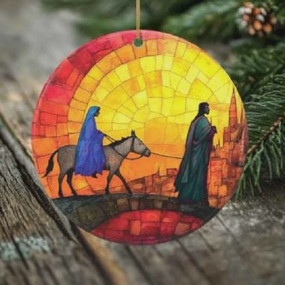 Journey to Bethlehem Double Sided Porcelain Christmas Ornament, UV Printed