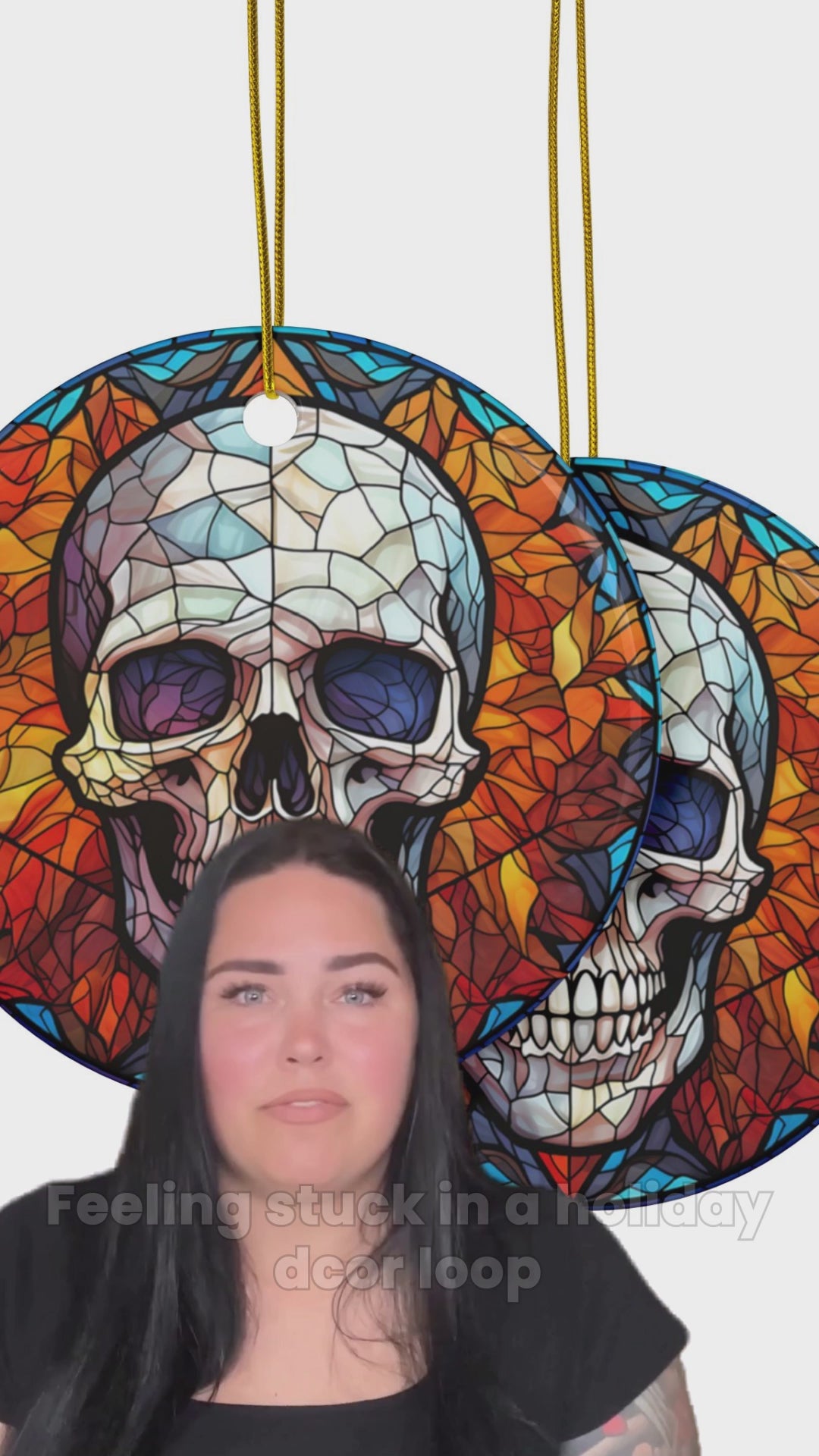 Video ad showcasing skull ornaments