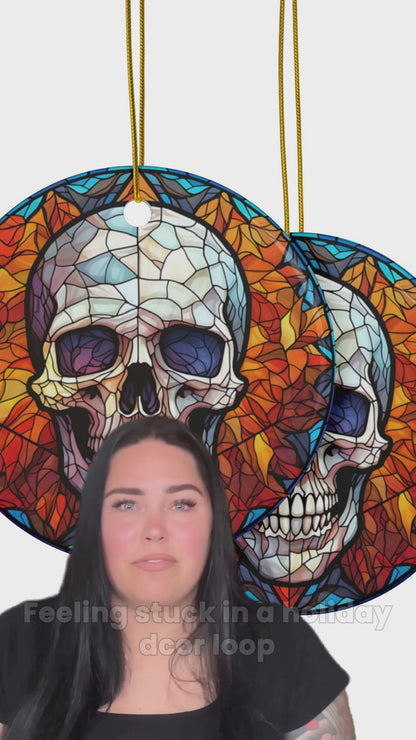 Video ad showcasing skull ornaments